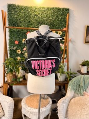 Victoria's Secret Black Backpack with Hot Pink Logo